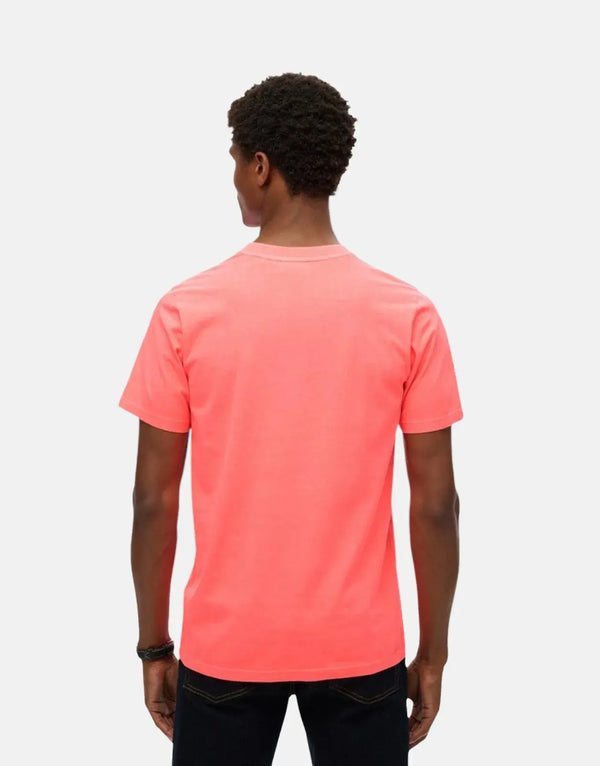 Vibrant Superdry Men's Neon Relaxed Hyper Fire Coral Cotton T-Shirt