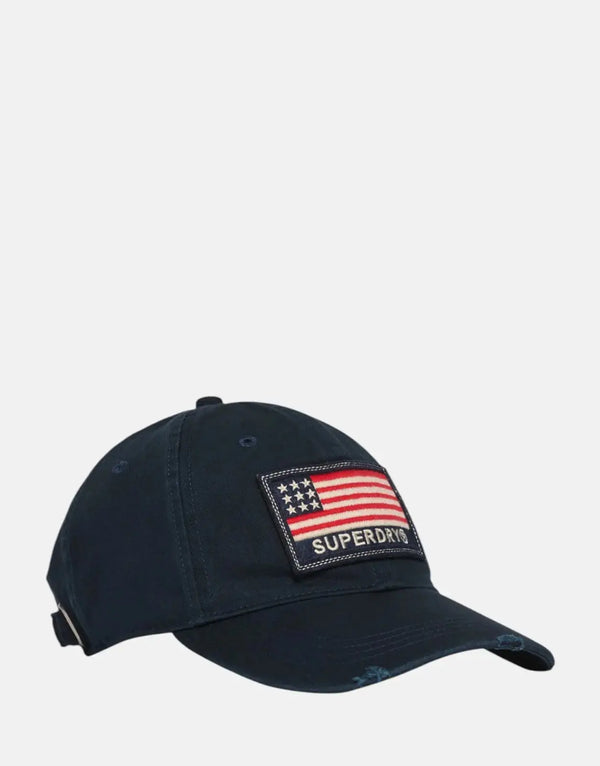 Superdry Patched Navy Baseball Cap: Cotton, Adjustable, Lauren Style for Comfort