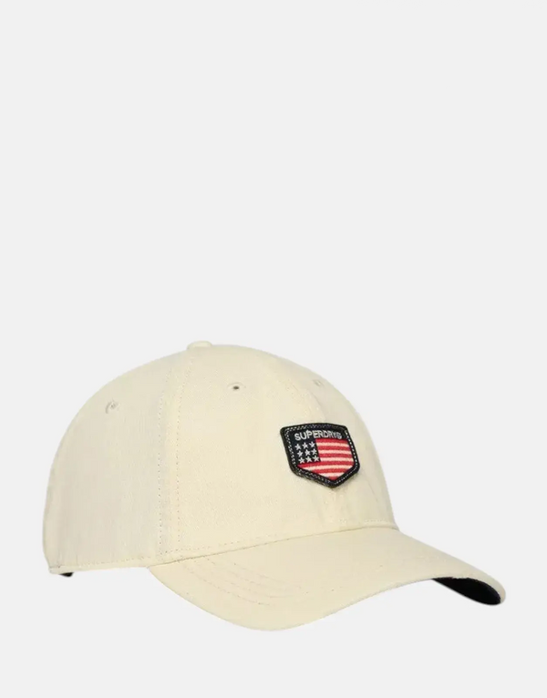 Superdry Ecru Patched Prep Baseball Cap: Vintage Style, Adjustable, Comfortable Fit