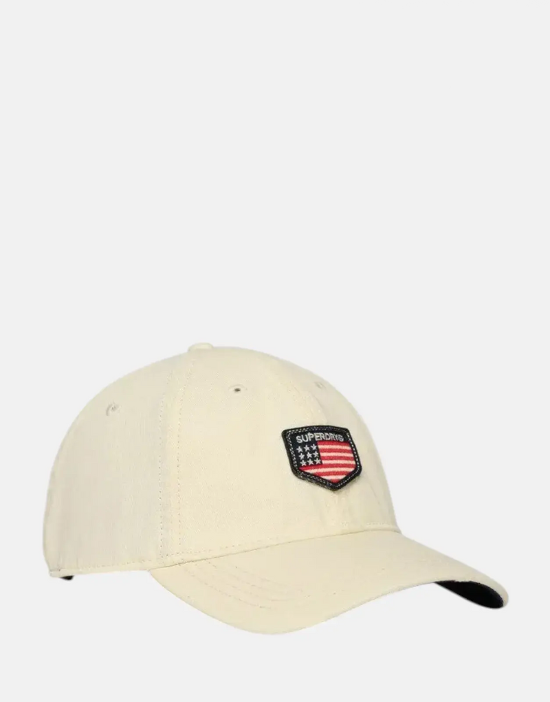 Superdry Ecru Patched Prep Baseball Cap: Vintage Style, Adjustable, Comfortable Fit