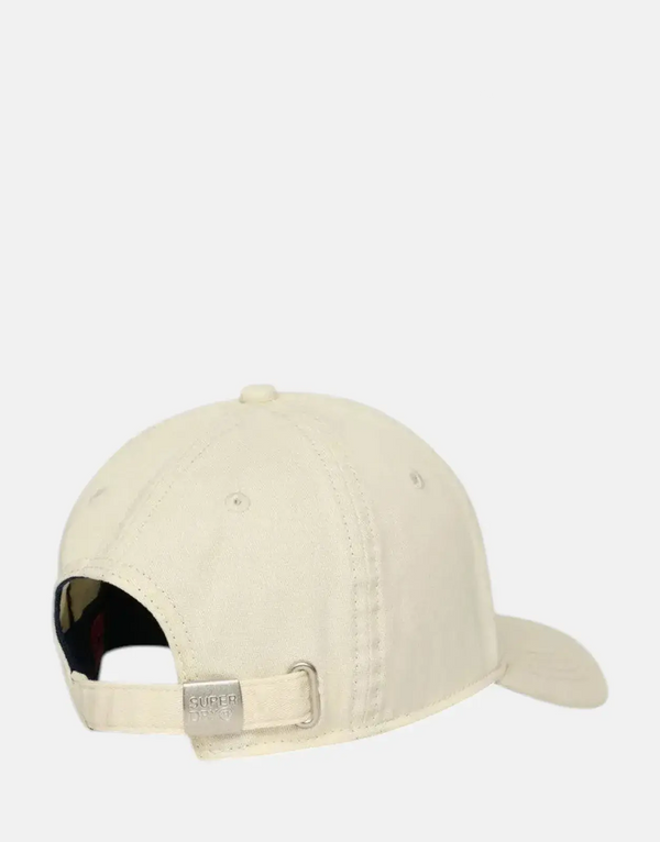 Superdry Ecru Patched Prep Baseball Cap: Vintage Style, Adjustable, Comfortable Fit
