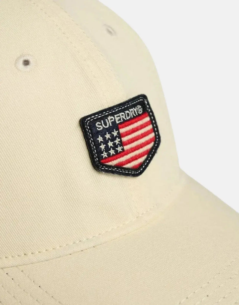 Superdry Ecru Patched Prep Baseball Cap: Vintage Style, Adjustable, Comfortable Fit