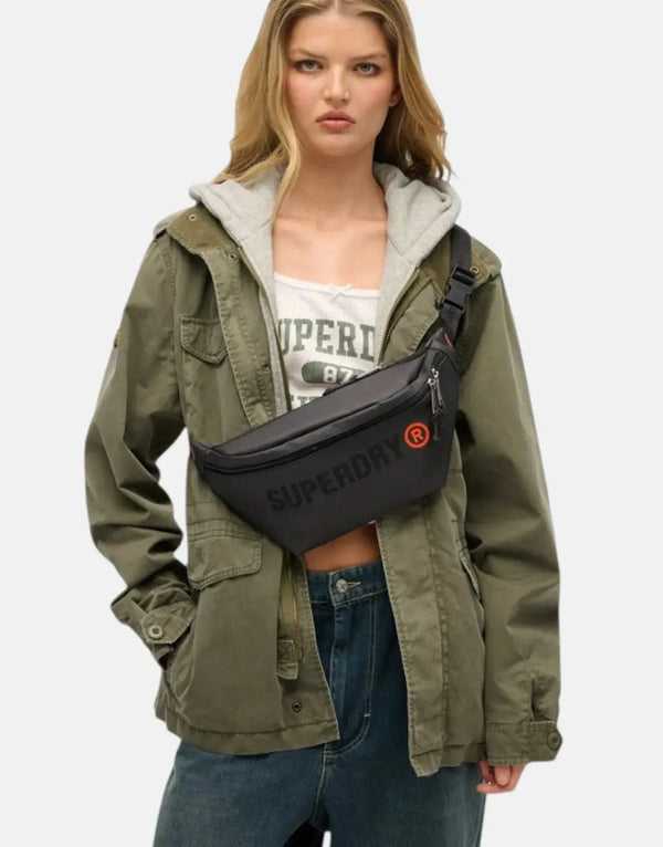 Superdry Tarp Core Black Bum Bag: Compact, Durable, Adjustable, Festival Essential