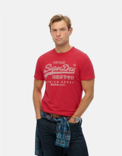 Superdry VL Classic Indiana Red Men's T-Shirt, Premium Organic Cotton, Relaxed Fit