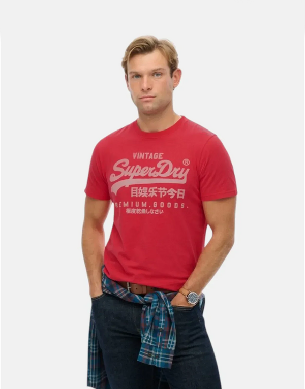 Superdry VL Classic Indiana Red Men's T-Shirt, Premium Organic Cotton, Relaxed Fit