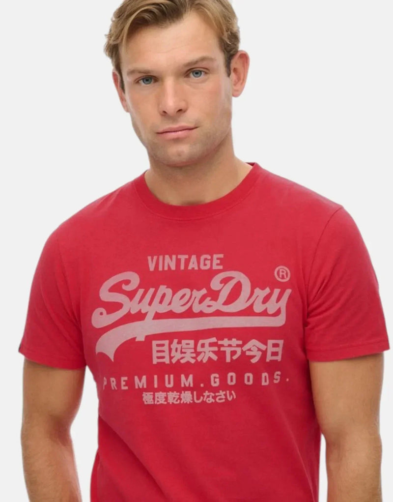 Superdry VL Classic Indiana Red Men's T-Shirt, Premium Organic Cotton, Relaxed Fit