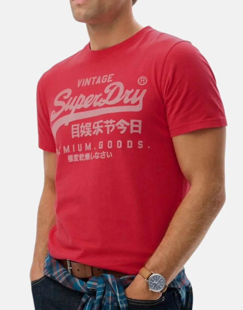 Superdry VL Classic Indiana Red Men's T-Shirt, Premium Organic Cotton, Relaxed Fit