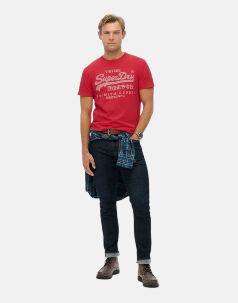 Superdry VL Classic Indiana Red Men's T-Shirt, Premium Organic Cotton, Relaxed Fit