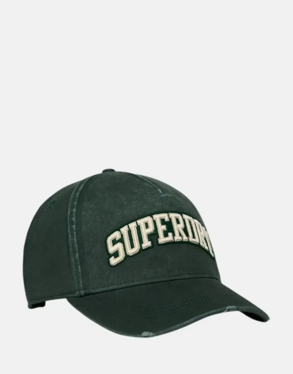 Superdry Varsity Logo Academy Green Trucker Cap Distressed Vintage Sporty Style