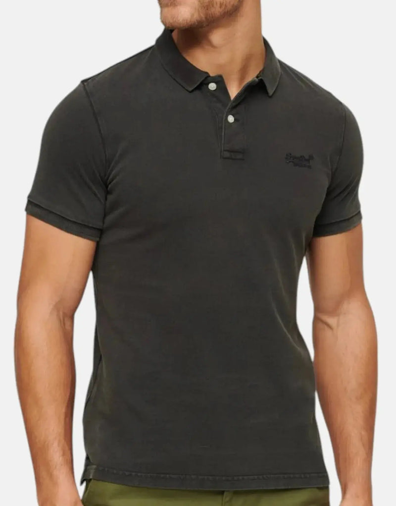 Men's Superdry Vintage Destroyed Black Polo Shirt - Relaxed Fit Cotton
