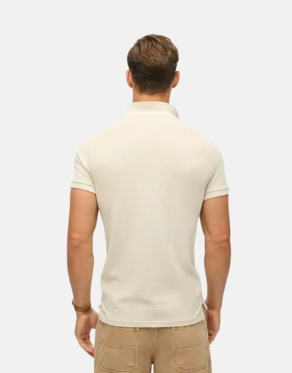 Superdry Men's Vintage Destroyed Chalk White Pique Cotton Polo Shirt