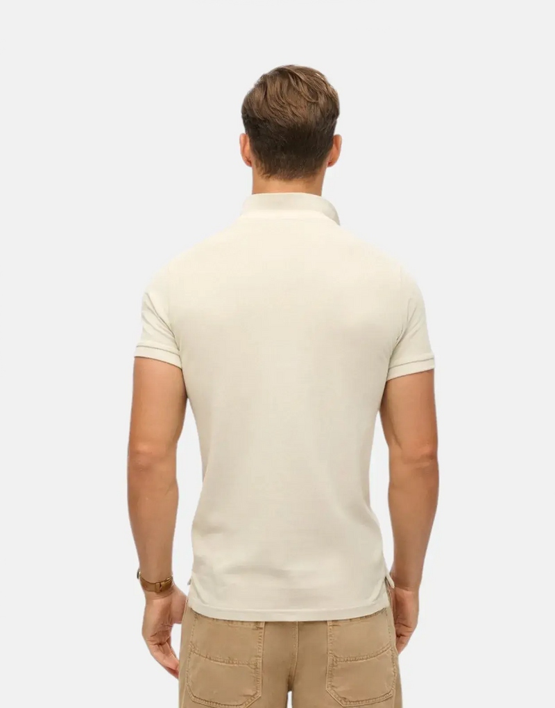 Superdry Men's Vintage Destroyed Chalk White Pique Cotton Polo Shirt