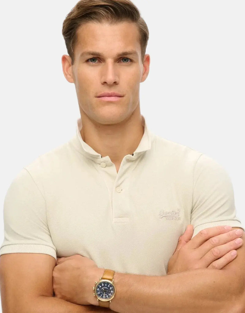 Superdry Men's Vintage Destroyed Chalk White Pique Cotton Polo Shirt