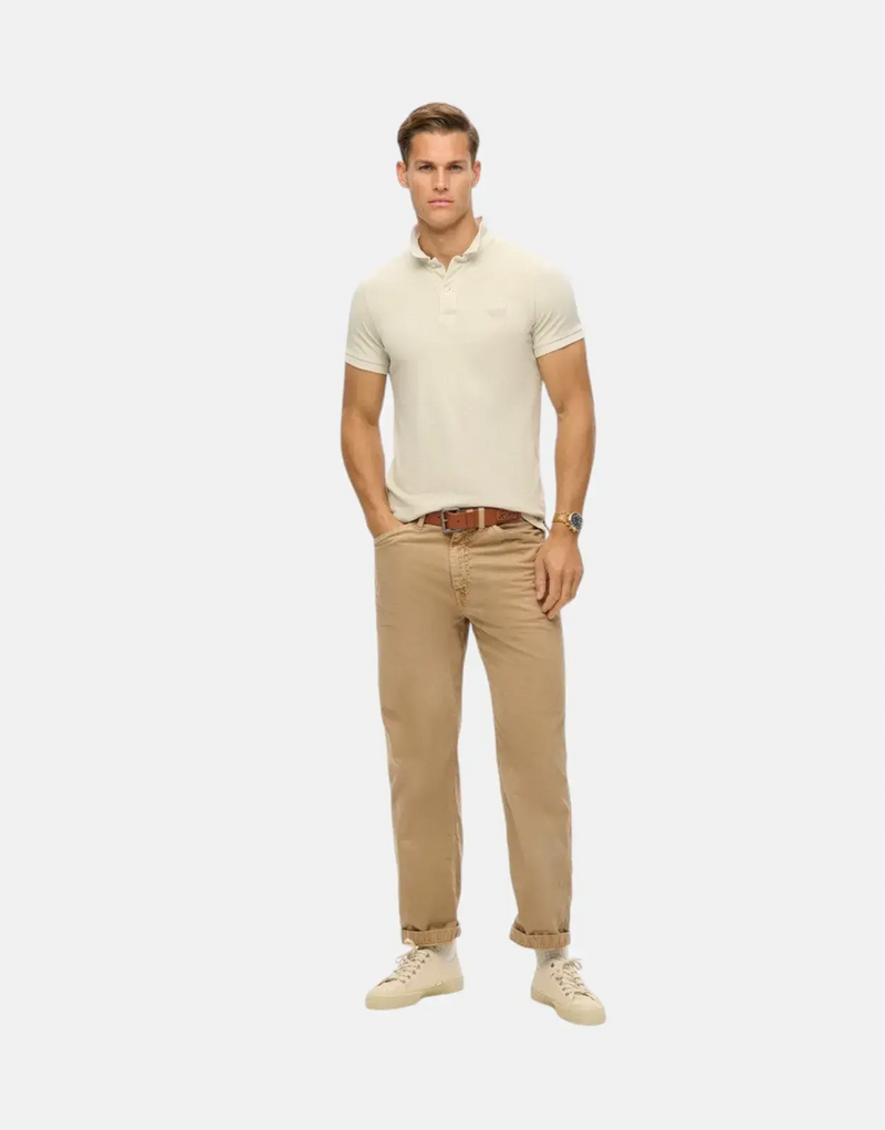 Superdry Men's Vintage Destroyed Chalk White Pique Cotton Polo Shirt