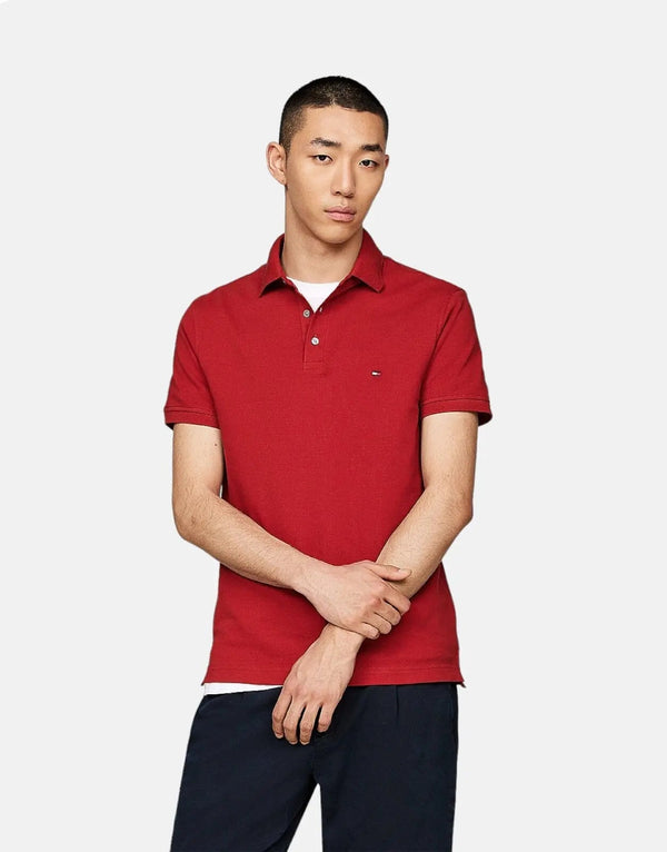 Tommy Hilfiger 1985 Men's Slim Fit Red Polo Shirt, Organic Cotton