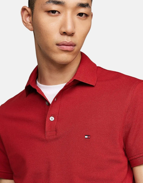 Tommy Hilfiger 1985 Men's Slim Fit Red Polo Shirt, Organic Cotton