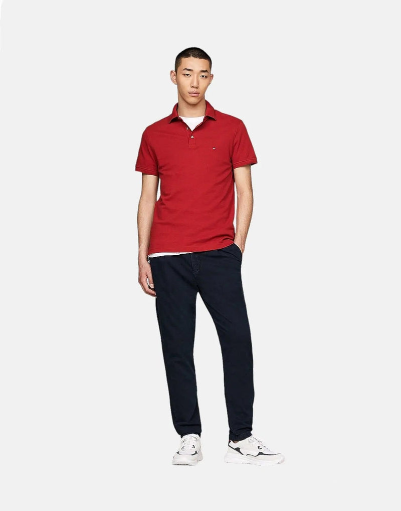 Tommy Hilfiger 1985 Men's Slim Fit Red Polo Shirt, Organic Cotton