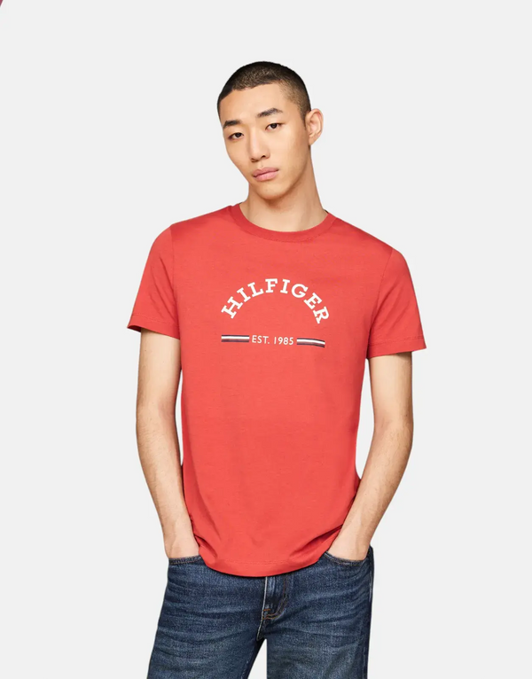 Tommy Hilfiger Men's Slim Fit Arch Logo Red Cotton Crew Neck T-Shirt