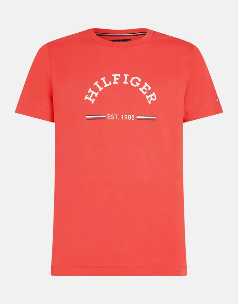 Tommy Hilfiger Men's Slim Fit Arch Logo Red Cotton Crew Neck T-Shirt