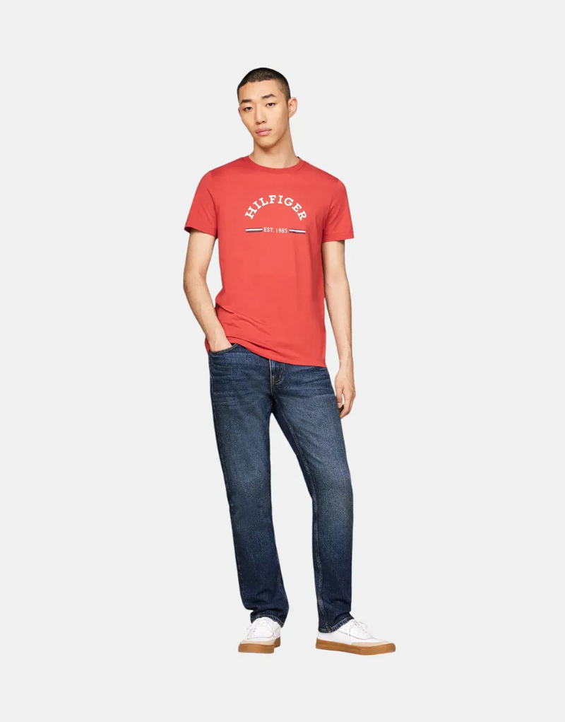Tommy Hilfiger Men's Slim Fit Arch Logo Red Cotton Crew Neck T-Shirt