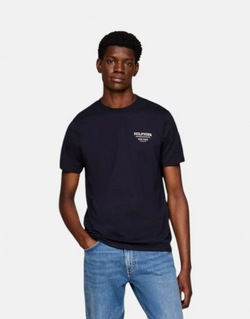 Tommy Hilfiger Men's Navy Cotton T-Shirt, Global Stripe, Classic Fit Crew Neck