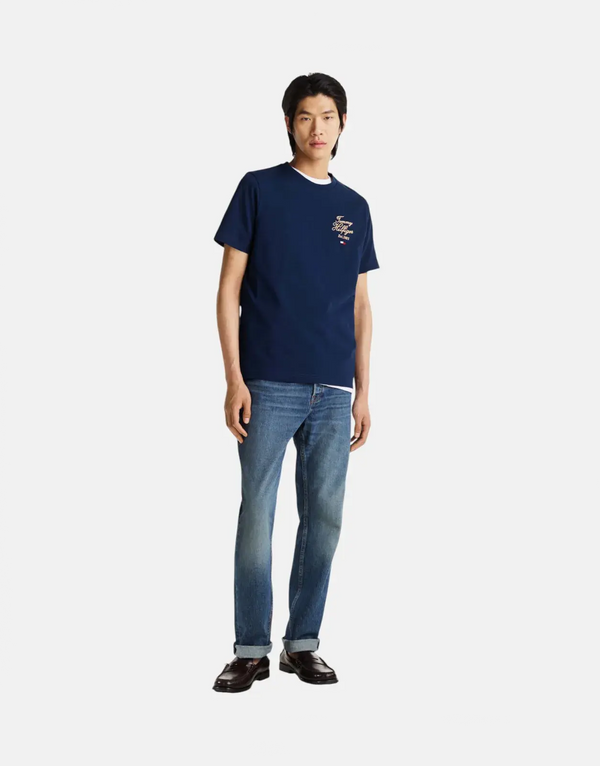 Tommy Hilfiger Men's Pure Cotton Script Stack T-Shirt with Embroidered Logo