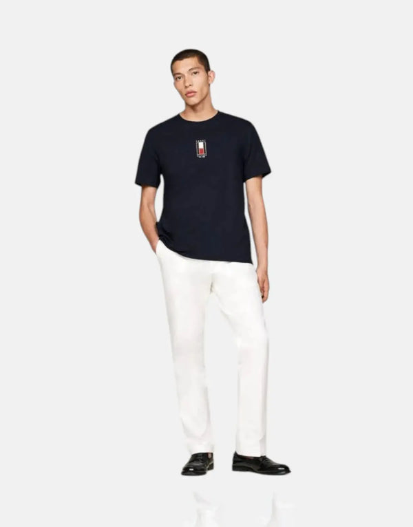 Tommy Hilfiger Men's Black Vertical Flag Pure Cotton Crew Neck T-Shirt