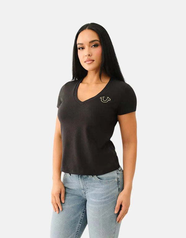 True Religion Men's Diamond HD V-Neck Black T-Shirt - Iconic Logo Design