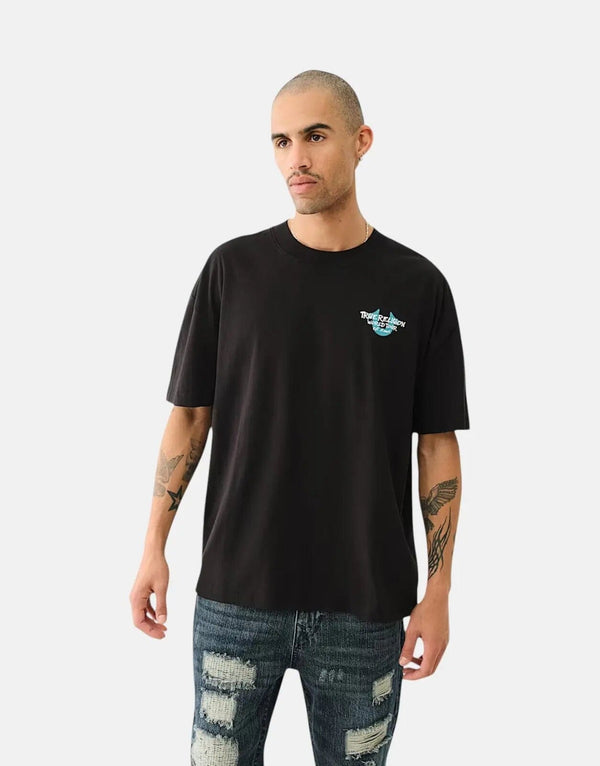 True Religion Men's Fish Eye City Jet Black Graphic Cotton T-Shirt