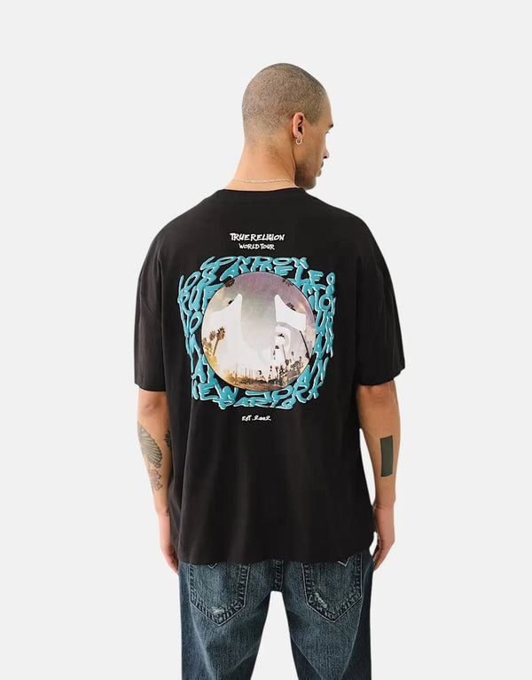 True Religion Men's Fish Eye City Jet Black Graphic Cotton T-Shirt