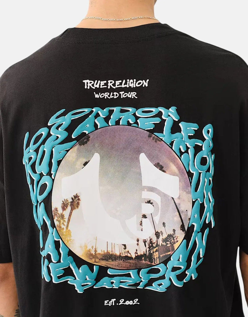 True Religion Men's Fish Eye City Jet Black Graphic Cotton T-Shirt