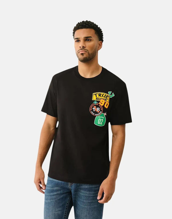 True Religion Men's Freeway Patch Black Cotton Crew Neck T-Shirt