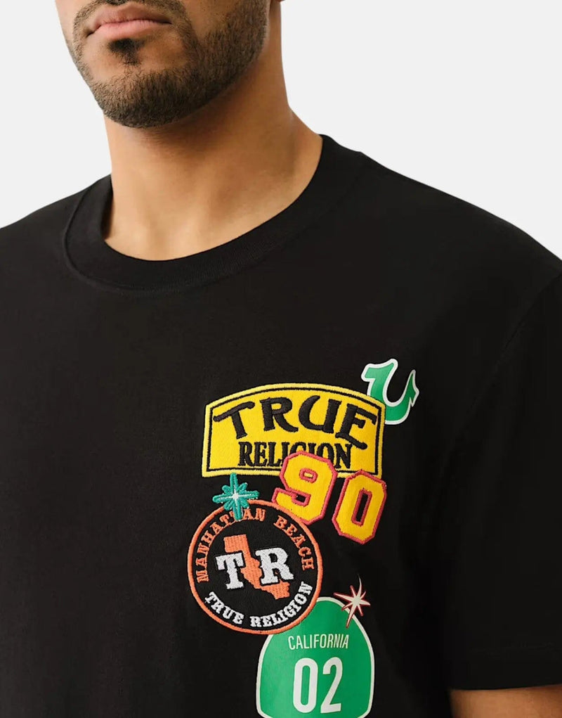 True Religion Men's Freeway Patch Black Cotton Crew Neck T-Shirt