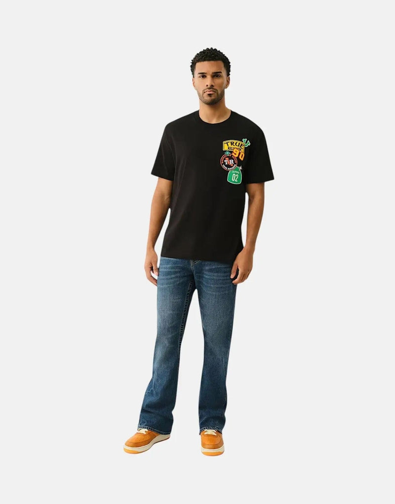 True Religion Men's Freeway Patch Black Cotton Crew Neck T-Shirt