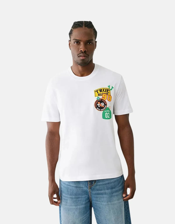 True Religion Men's Freeway Patch White Cotton Crew Neck T-Shirt