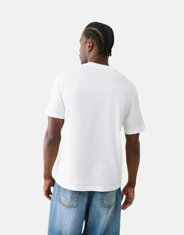 True Religion Men's Freeway Patch White Cotton Crew Neck T-Shirt