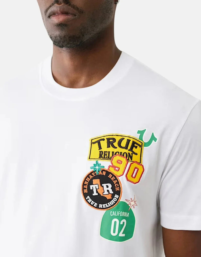 True Religion Men's Freeway Patch White Cotton Crew Neck T-Shirt