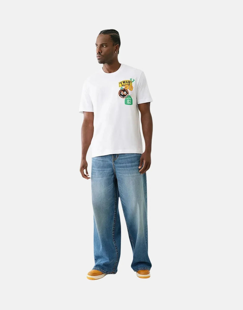True Religion Men's Freeway Patch White Cotton Crew Neck T-Shirt