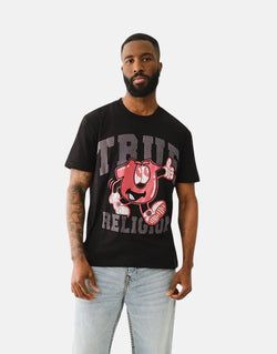 True Religion Men's Good Shoey Flock Logo Jet Black Cotton T-Shirt
