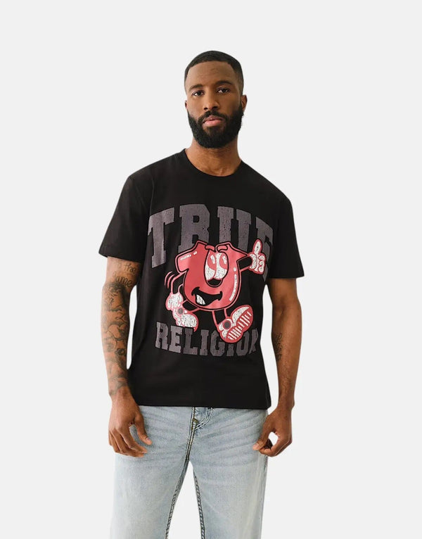 True Religion Men's Good Shoey Flock Logo Jet Black Cotton T-Shirt