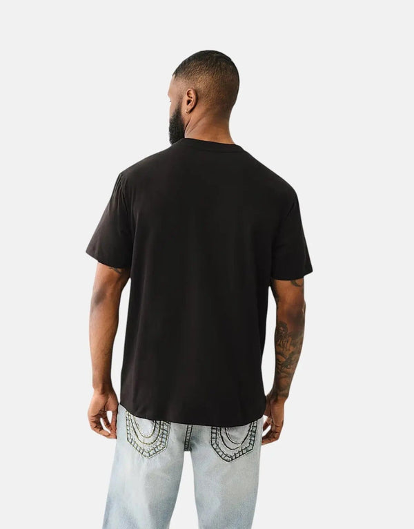 True Religion Men's Good Shoey Flock Logo Jet Black Cotton T-Shirt