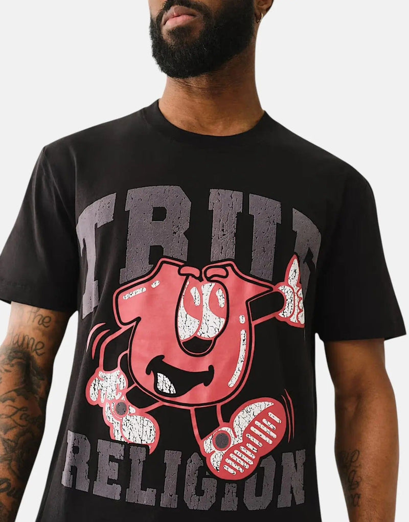 True Religion Men's Good Shoey Flock Logo Jet Black Cotton T-Shirt