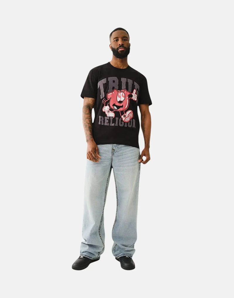 True Religion Men's Good Shoey Flock Logo Jet Black Cotton T-Shirt
