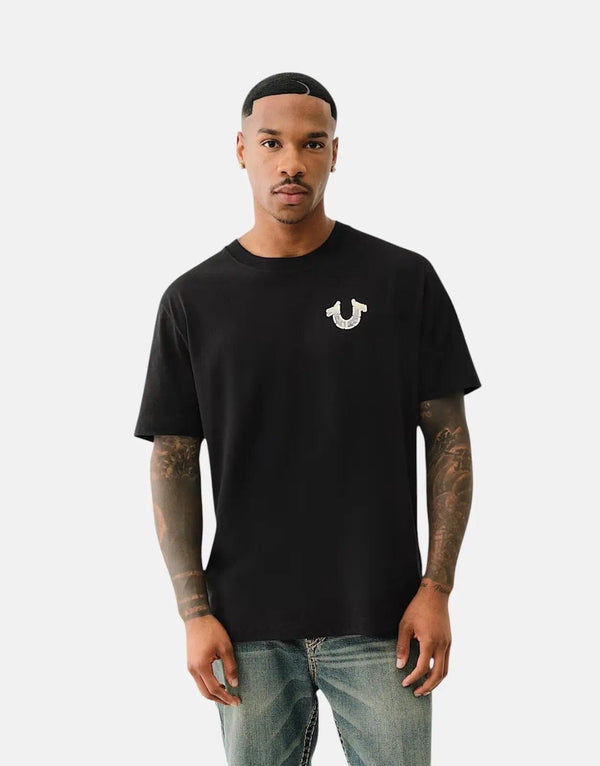 True Religion Men's Graffiti Puff Print Jet Black Cotton Crew Neck T-Shirt