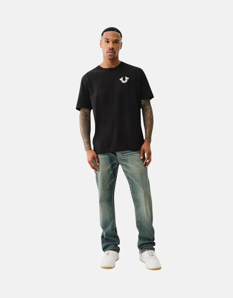 True Religion Men's Graffiti Puff Print Jet Black Cotton Crew Neck T-Shirt