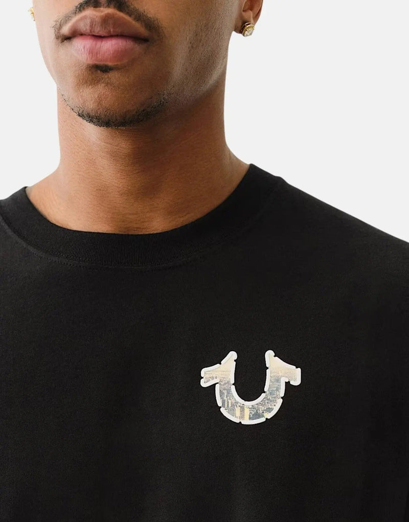 True Religion Men's Graffiti Puff Print Jet Black Cotton Crew Neck T-Shirt