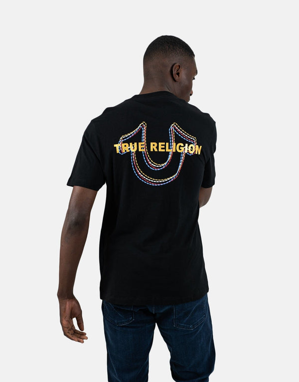 True Religion Men's Multi HS Jet Black Cotton Crew Neck T-Shirt
