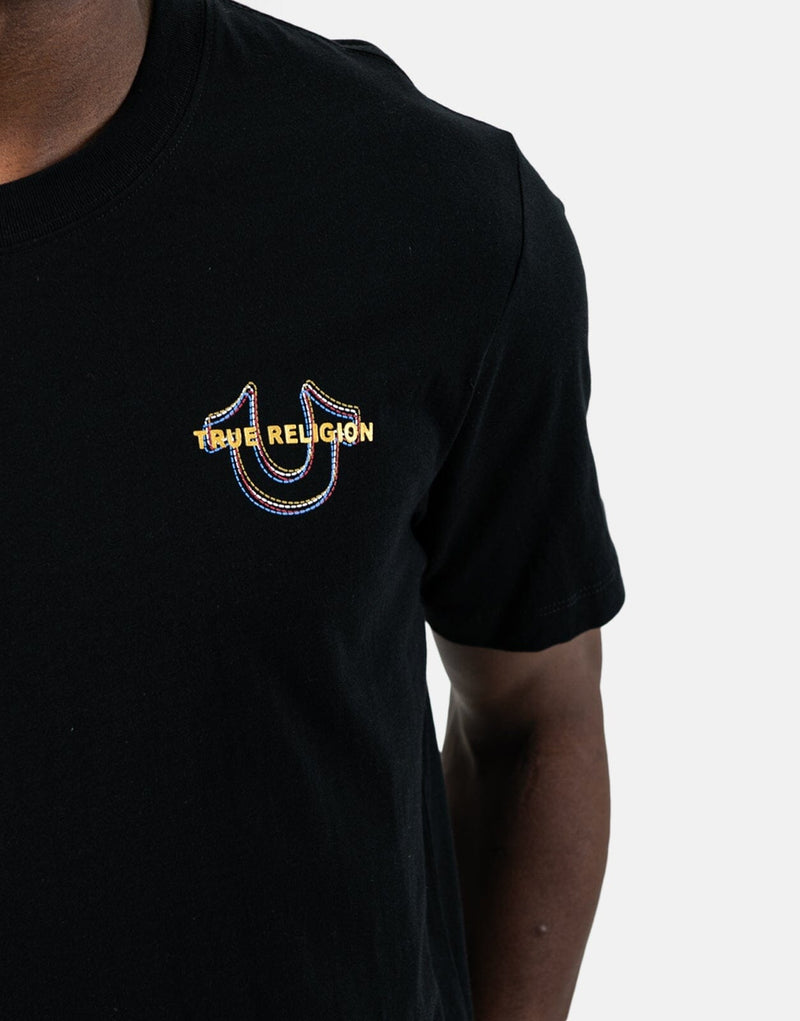 True Religion Men's Multi HS Jet Black Cotton Crew Neck T-Shirt