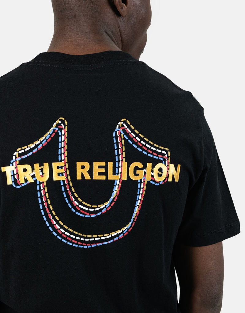 True Religion Men's Multi HS Jet Black Cotton Crew Neck T-Shirt