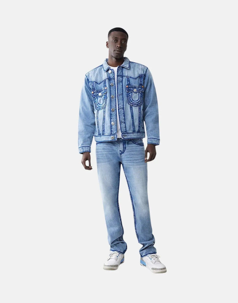 True Religion Men's Oversized Rope Stitch Blue Denim Jacket Casual Style